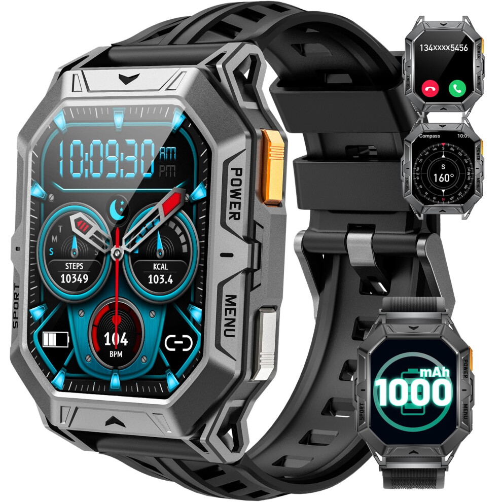 Military Smartwatch With Bluetooth Calling, 100Day Battery, 2.13' Amoled, Compass, 5Atm Rugged Outdoor Sports 9092120532098