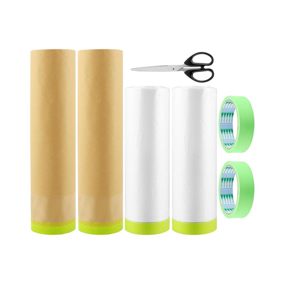 Masking Paper, 6 Rolls Of Pre-Sticked Masking Paper And Scissors, Tape And Drapes, Painters Paper For Covering Skirts 4713482037629