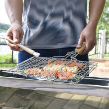 52cm BBQ Grill Basket, Rectangular Iron Mesh Steak & Vegetable Cage