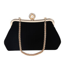 2X Female Diamond Pearl Handbag Vintage Crystal Flower Evening Bag Wedding Party Clutch Bag Purse(Black)