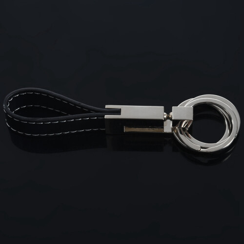 2X Genuine Leather Belt 3 Loop Strap Quick Release Keyring Keychain Key Fob Ring Black + Silver 1