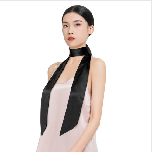 Eșarfă elegantă subțire din mătase 100% - accesoriu versatil Black 1