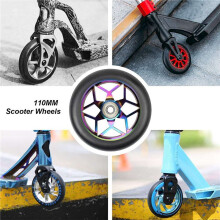 6 Pezzi di Accessori per Scooter Ruote per Scooter da 110 mm Ruote in PU Colorate Ruote per Auto Acrobatiche Spesse con Cuscinetti (Nero)
