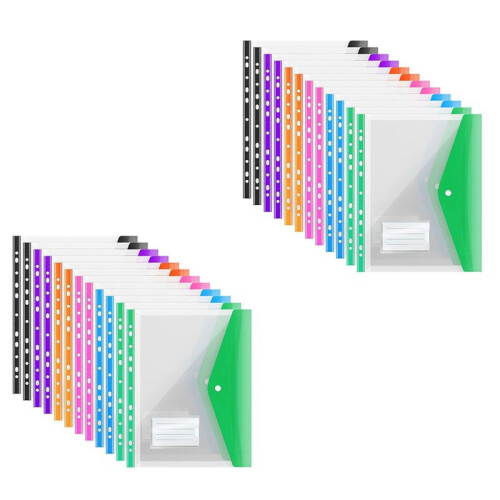 24Pack A4 Plastic File Folder,Expandable A4 Expandable Punched Pockets for A4 Folders,with Snap Closure and Label Pocket