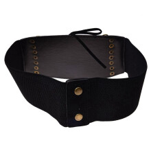 2X Women'S Rivet Elastic Buckle Wide Waist Belt Waistband (Black)