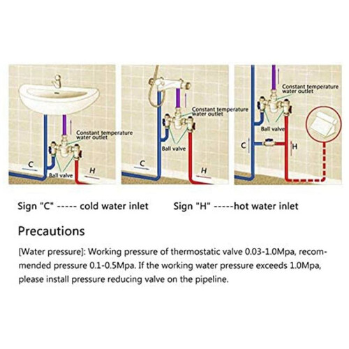 Thermostatic Mixing Valve Solid Brass G1/2 for Shower System Water Temperature Control Pipe Basin Thermostat Control 1