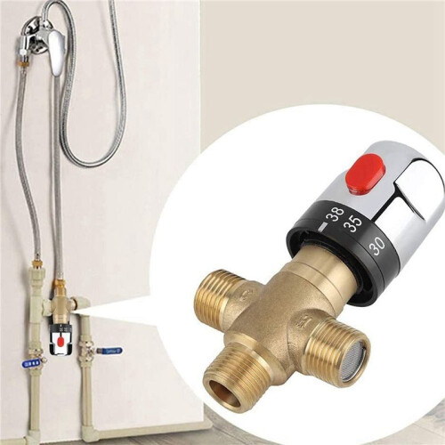 Thermostatic Mixing Valve Solid Brass G1/2 for Shower System Water Temperature Control Pipe Basin Thermostat Control 2