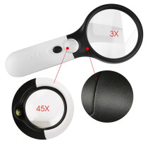 2Stück 3 LED Licht 45X Handheld Lupe Lesen Lupe Objektiv Schmuck Lupe
