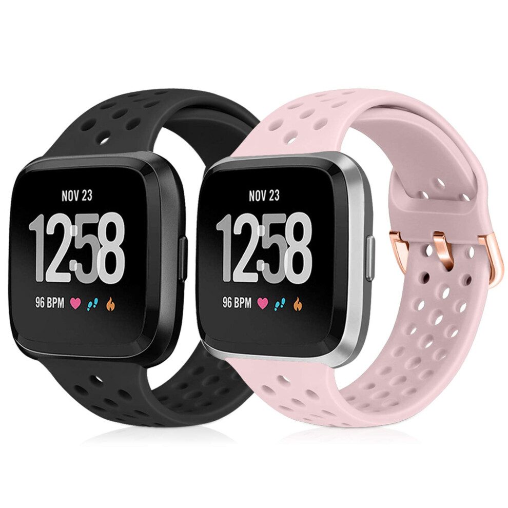 Replacement Band Breathable Silicone Strap For Fitbit Versa 2 Lite Se Black And Pink Sand Pink,Black 9092120533019