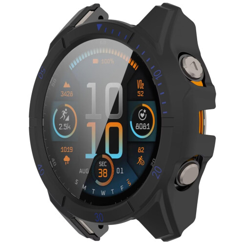 Case and Screen Protector for Garmin Fenix 8 51mm, ScratchResistant, Clear Touch, Black Blue 2