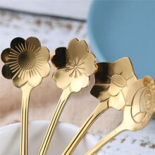 4Pcs Cute Stainless Steel Flower Teaspoon Dessert Coffee Spoon Golden Sakura Rose Spoon