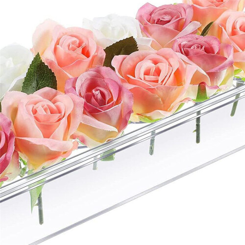 Clear Acrylic Flower Vase Rectangular Floral Centerpiece for Dining Table 9.8 Inch Long Rectangle Decorative Modern Vase 2