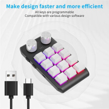 Custom Keyboard Volume Button Knob Programming Macro Gaming Hotswap Keypad Black, 12 Keys 2 Knob