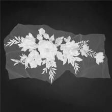 3X Beaded Hot Drilling Lace Bridal Beaded Flowers Embroidery Patches for Clothing Wedding DIY Decor White