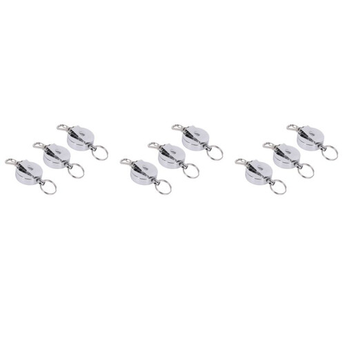 9 Pcs Stainless Silver Retractable Key Chain  Keyring Heavy Duty Steel