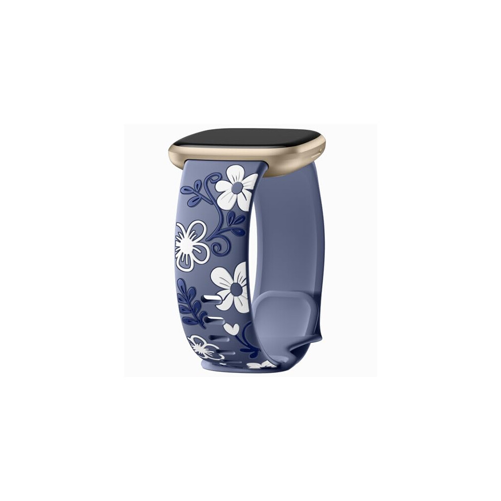 Engraved Floral Silicone Strap For Fitbit Sense Sense2 Versa3 Versa4 Women Men, Soft And Faderesistant 9092120534139