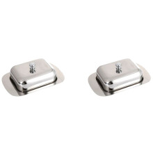 2X Lujoso Contenedor Caja Plato de Mantequilla de Acero Inoxidable, Bandeja de Almacenamiento Servidor de Queso Brillante con Tapa Fácil de Sujetar