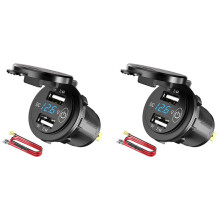 2X 12V USB Outlet, Waterproof 12V/24V 24W 4.8A Dual USB Charger Socket Power Outlet Adapter with LED Voltmeter