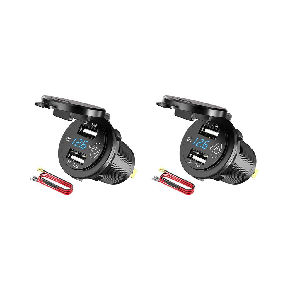 2X 12V Usb Outlet, Waterproof 12V/24V 24W 4.8A Dual Usb Charger Socket Power Outlet Adapter With Led Voltmeter 6034081290092