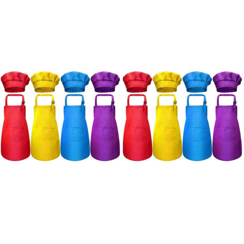 16-Piece Children's Apron and Chef Hat Set, Adjustable, with 2-Pocket Kitchen Apron Apron 1