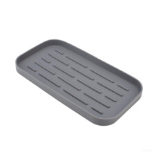 Silicone Sink Tray with Quick Drying Ridges, Heat Resistant Kitchen Sink Organizer Mat, Gray