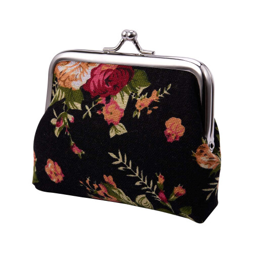 Canvas Hasp Purse Key Coin Wallet Bag(black) 2