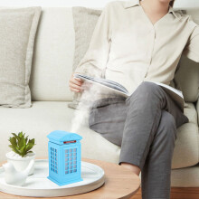 5V USB Air Humidifier Aromatherapy Essential Oil Diffuser with LED Light Telephone Booth Shape Ultrasonic Cool Mist Maker(blue)