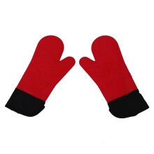 2pcs Red Silicone Kitchen Oven Mitt Glove Potholder with Extra Long Canvas Sleeve Stitching for Grilling and BBQ /barbecue Heat Resistant  To