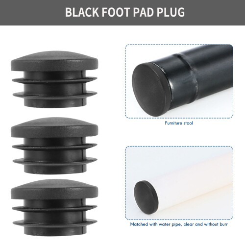 Black Plastic 35mm Dia Blanking End Caps Round Tube Insert 5 Pcs 2