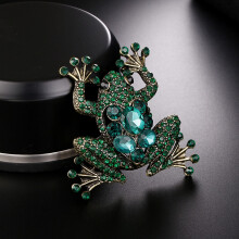 Green Frog Brooch Women Party Anniversary Jewelry Shiny Rhinestone Brooches Bouquet Women Vintage Animal Brooch Pin
