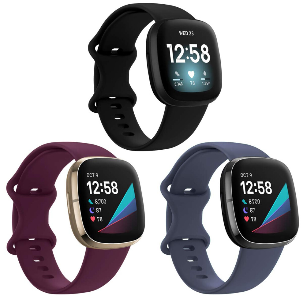 3Pack Waterproof Soft Tpu Sports Strap Adjustable Replacement Bands For Fitbit Sense And Versa 3 9092120536133