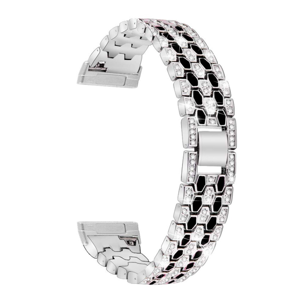 Stainless Steel Bling Band With Rhinestones Adjustable Links Silver Black For Fitbit Versa 3 And Sense Black,Silver 9455672036122