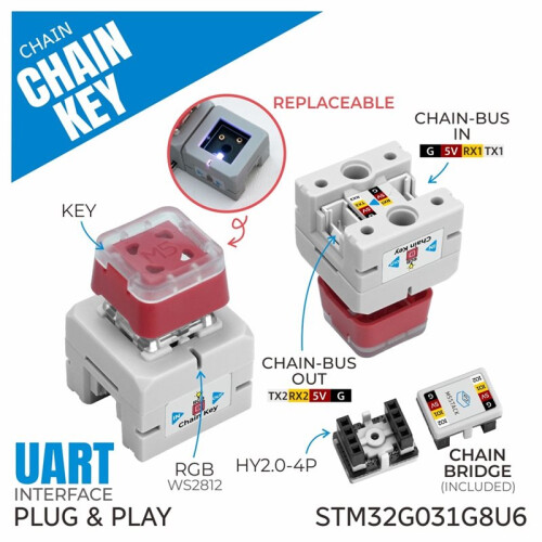 Chain Key Single-Key Input Node Integrated Programmable RGB LED, with Hot-Swappable Mechanical Keyboard Key 1