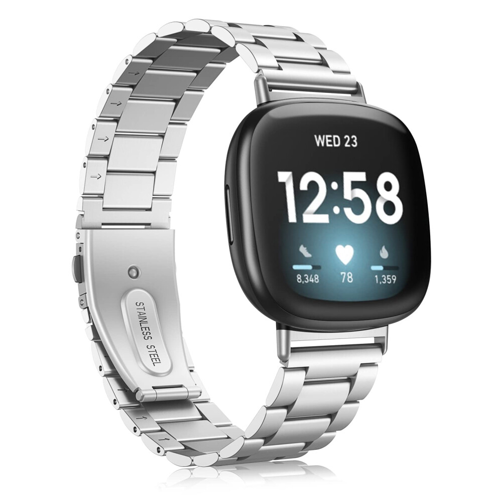 Slim Stainless Steel Replacement Band Business Bracelet For Fitbit Versa 3 And Sense Silver 9455672036832