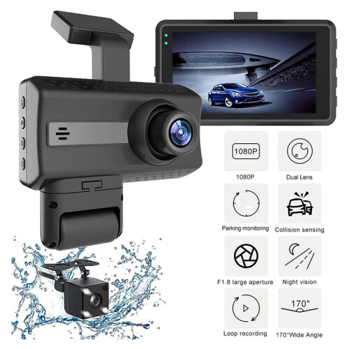 1080P HD Auto Dash Camera Auto DVR Driving Recorder, 3.0 Inch IPS Scherm Dashboard Camera, Parkeermonitor, Loop Recording 2
