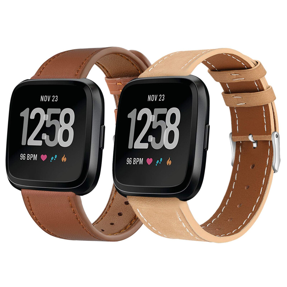 2 Pack Classic Leather Bands Compatible With Fitbit Versa 2, Versa Lite And Versa Se, Quick Swap 9092120537277