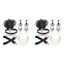 2X Women'S Accessories Gatsby Fancy Dress Accessories Girl Costume 1920S Set Feather Jewellery for Party