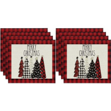 8 Stück Weihnachtsbäume, Schnee, Rosa, Weihnachts-Tischsets, Winter-Tischsets für Küche, Esszimmer, Dekoration M
