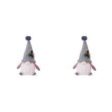 2X Christmas Ornament Knit Hat Illuminated Rudolph Doll Faceless Gnome Doll Christmas Decoration Supplies Grey
