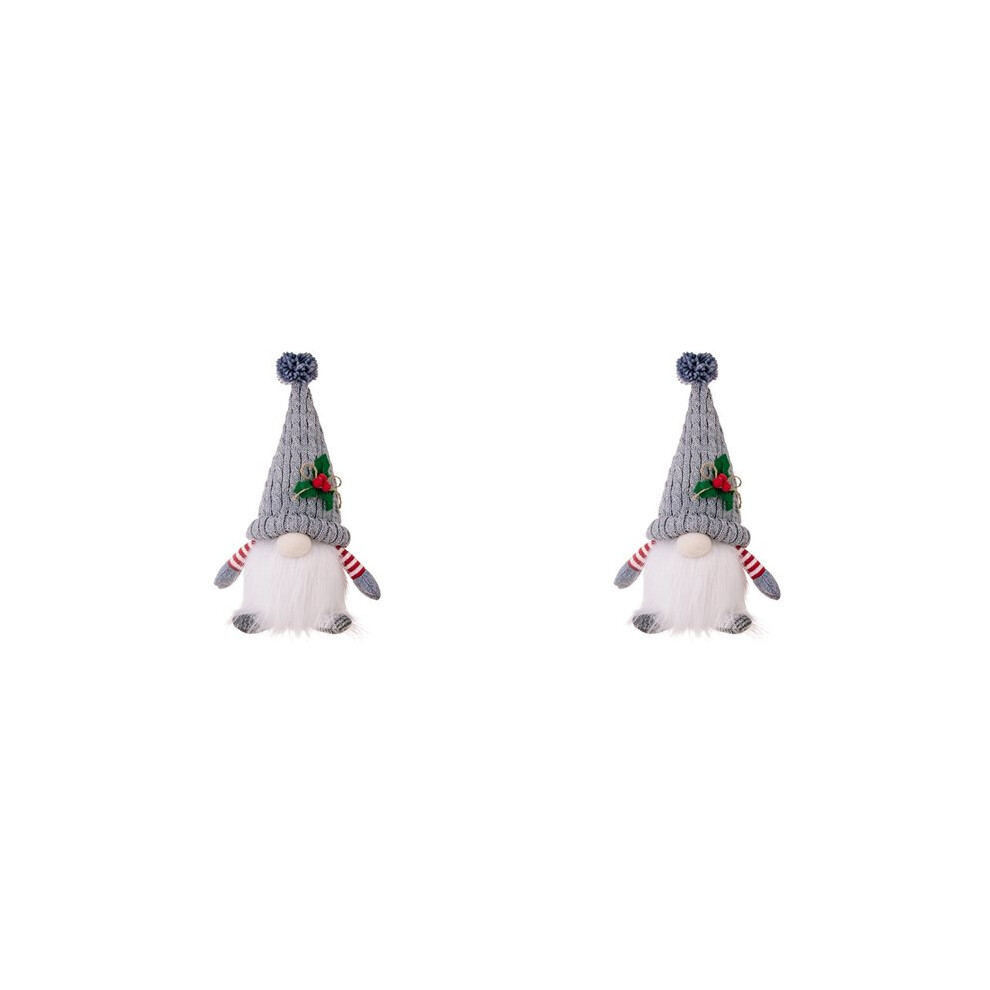 2X Christmas Ornament Knit Hat Illuminated Rudolph Doll Faceless Gnome Doll Christmas Decoration Supplies Grey 4713058918932