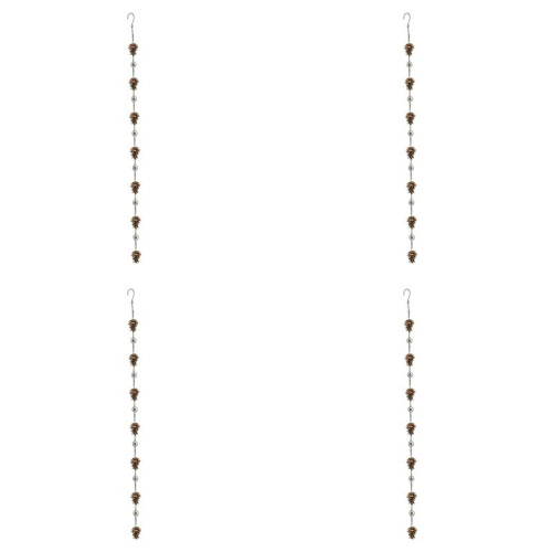 4X Pine Cone Shaped Rain Chain, Ancient Graffiti Pine Cone Decorative Hanging Chain, Metal Iron Bells
