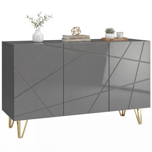 Homcom HOMCOM Storage Cabinet, Sideboard with Adjustable Shelves, High Gloss Grey 1