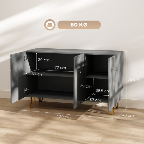 Homcom HOMCOM Storage Cabinet, Sideboard with Adjustable Shelves, High Gloss Grey 2