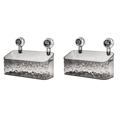 2PC Rotating Suction Cup Storage Rack Bathroom Non Perforated Wall Mounted Organizing and Storage Box Transparent-Gray,L