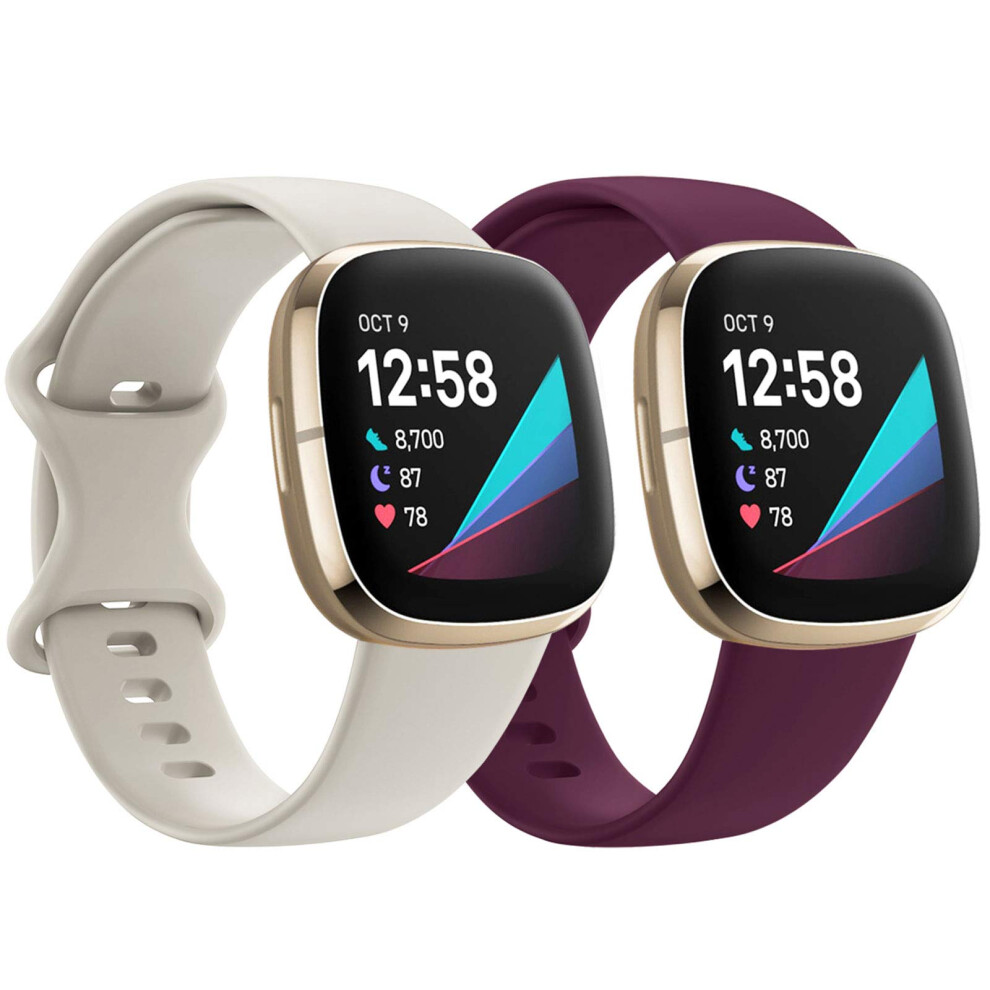 2Pack Large Silicone Sport Bands Compatible With Fitbit Sense And Versa 3, Apricot And Wine 9455672037884