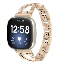 Gold Stainless Steel Rhinestone Strap Watch Band for Women Elegant Replacement for Fitbit Versa 3