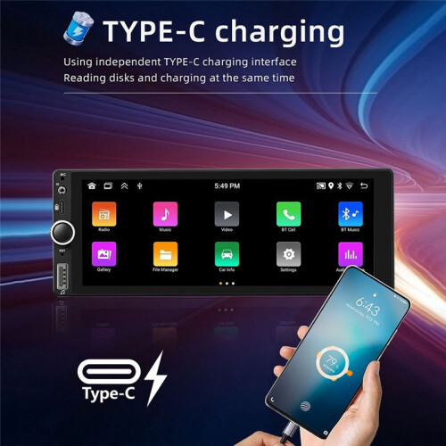 Carro 6,86 Polegadas 1 Din MP5 Player  Tela Portátil Navegação Display Sem Fio Carplay Android Auto Player 2+64G 2