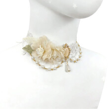 Elegant Rose Rhinestones Pearls Lolita Necklace-white champagne
