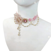 Romance Floral Gem And Pearls Clavicle Necklace 8-white pink