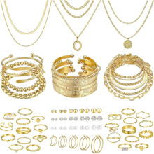 58Pcs Fashion Jewelry Set With Geometric Flower Designs For